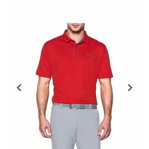 Under Armour Tech‎ Polo Shirt Athletic Training Golf Loose Fit Red Mens Large